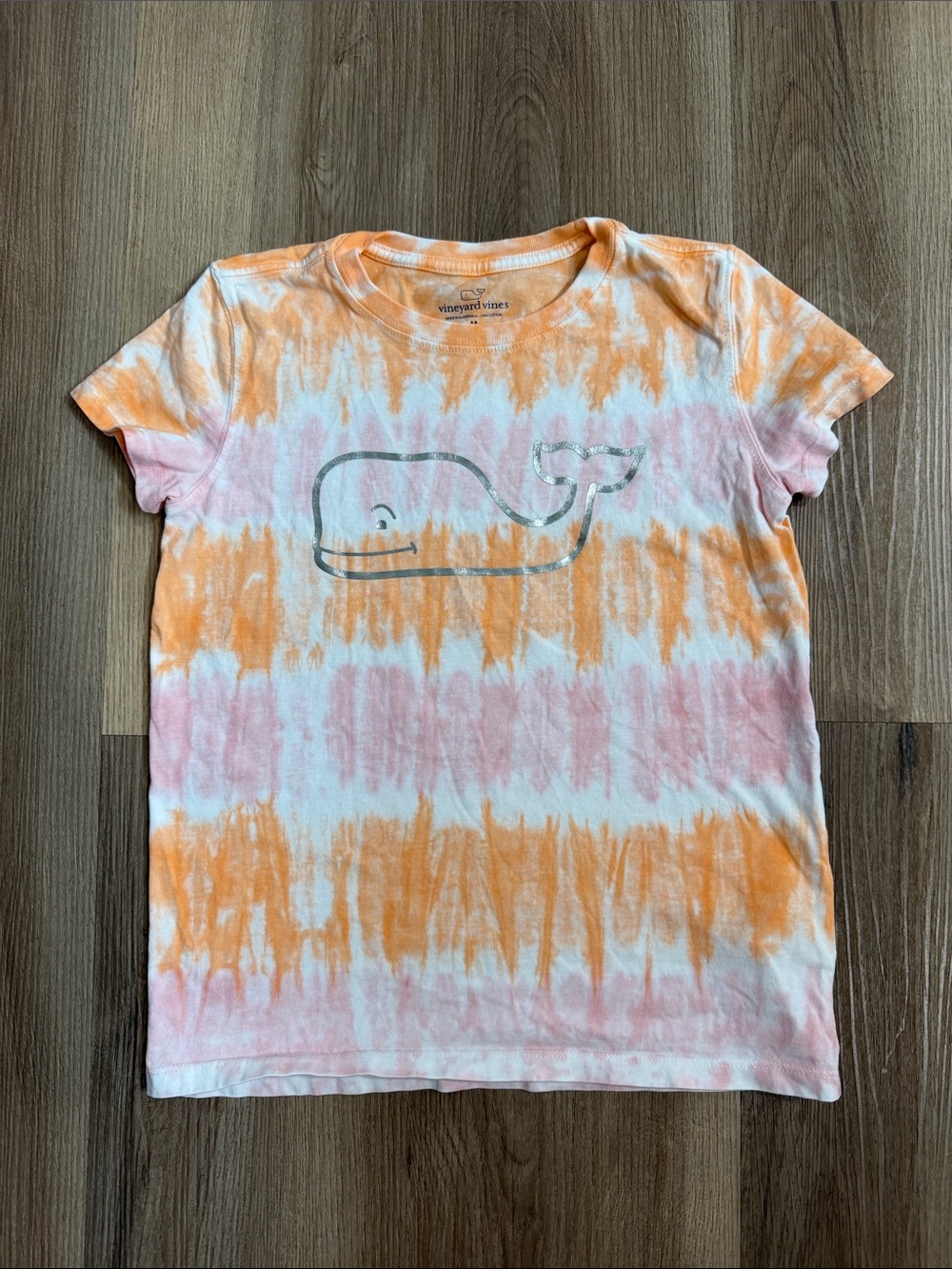 Vineyard Vines Girls Shirt Whale Orange Pink Tie Dye Metallic Logo Size Medium